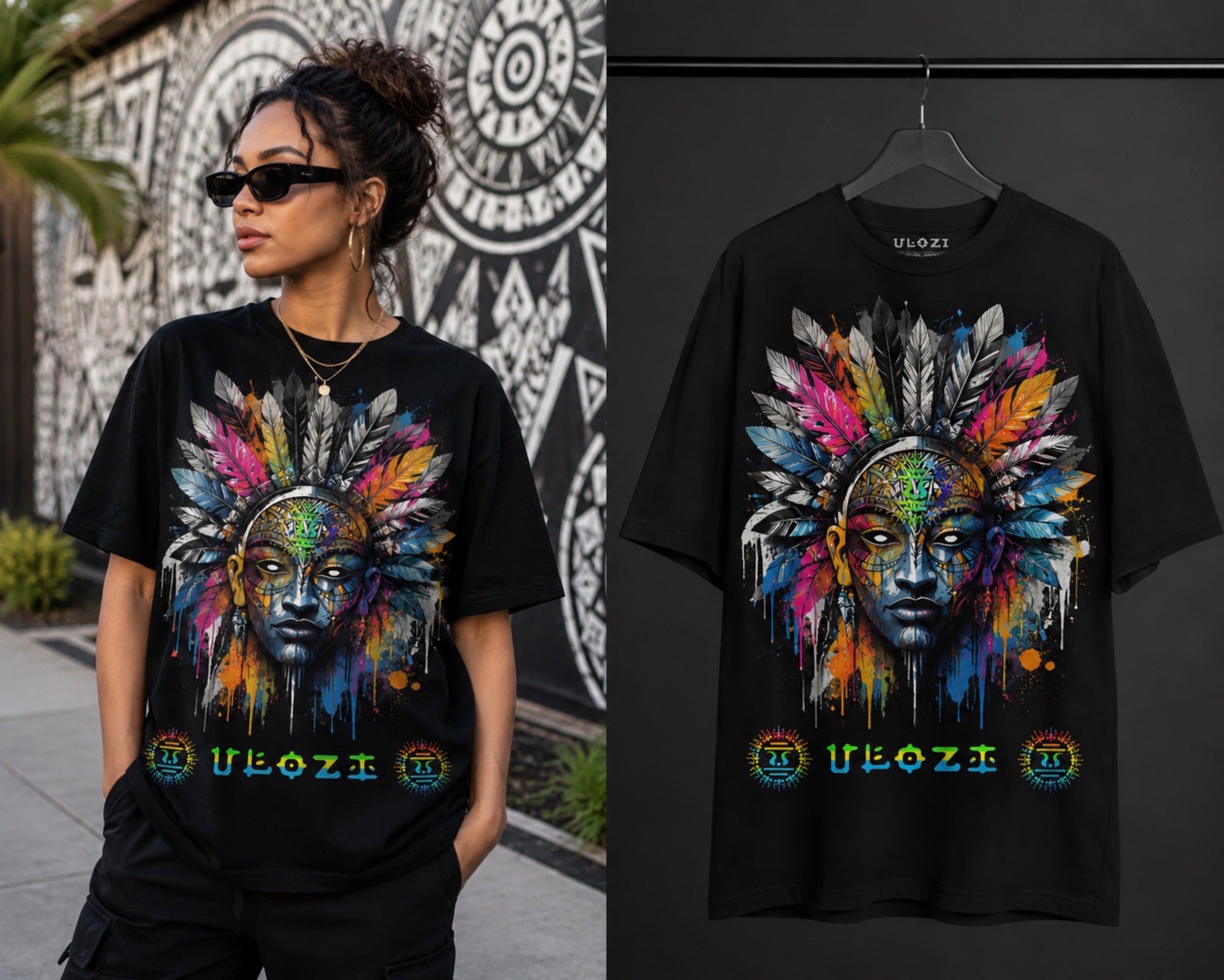 Ulozi Colorful Tribal Chief Heavyweight T-Shirt