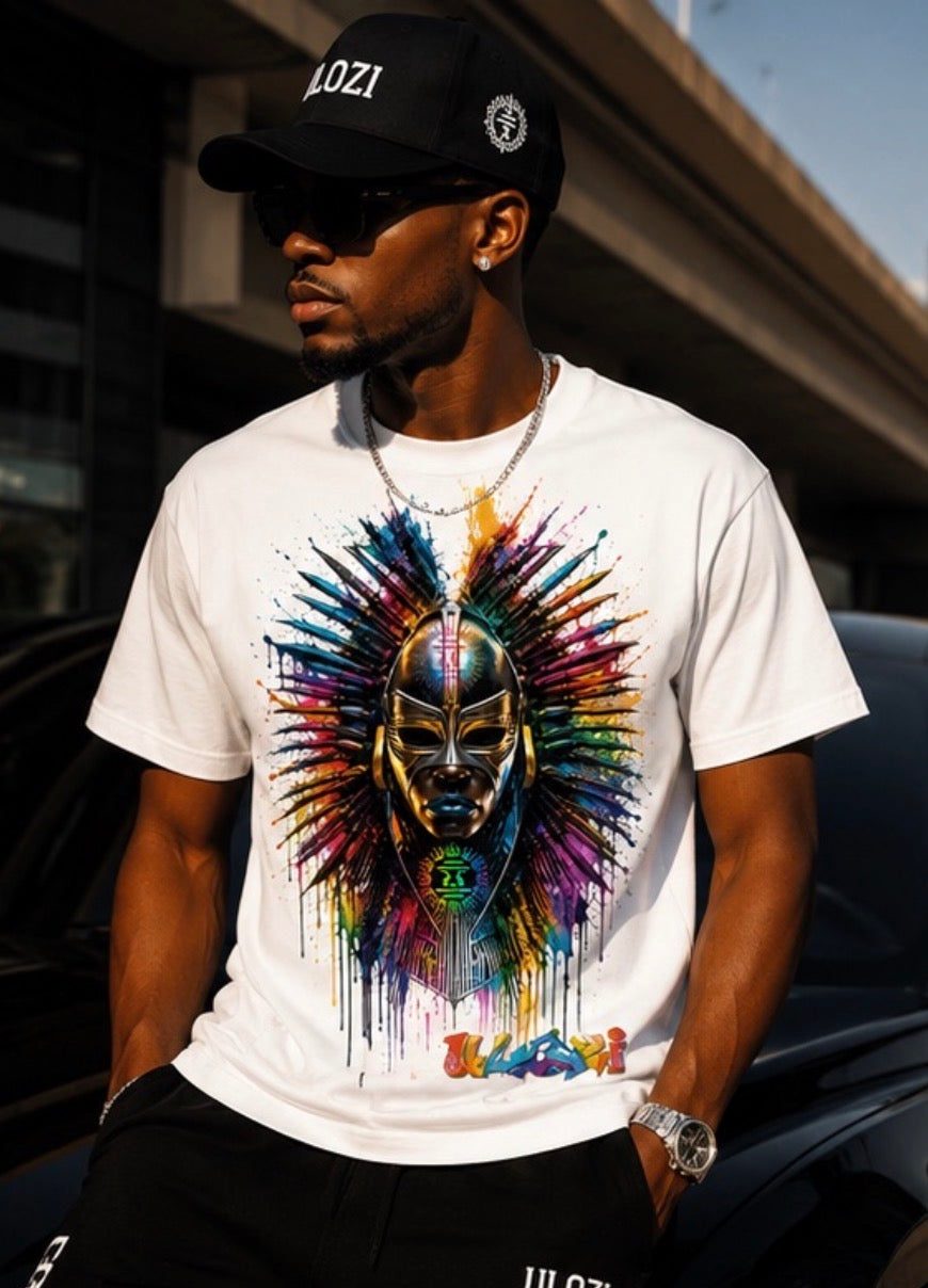 Ulozi Vibrant Tribal Mask Heavyweight T-Shirt