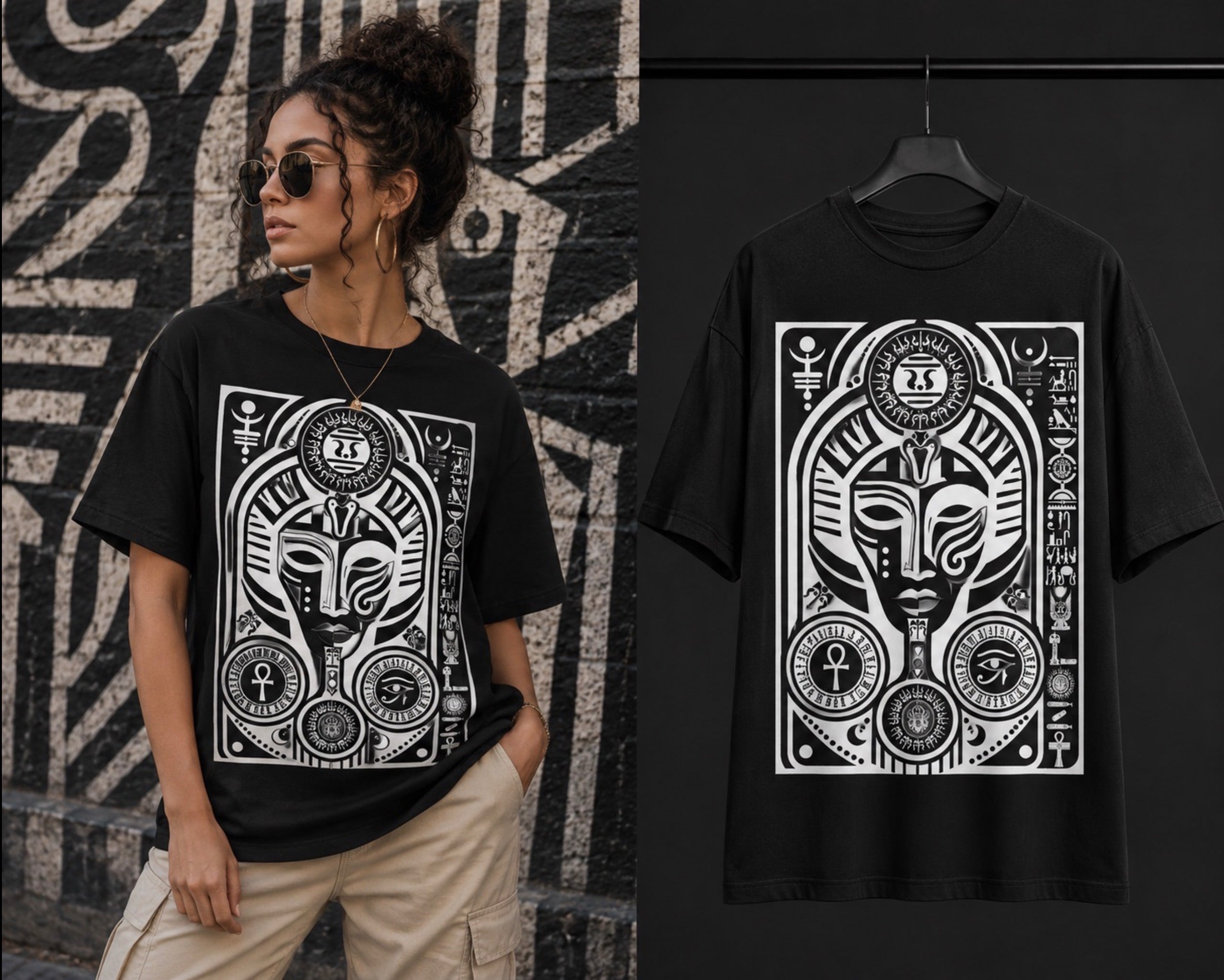 Ulozi Egyptian Nefertiti Hieroglyph Heavyweight T-Shirt