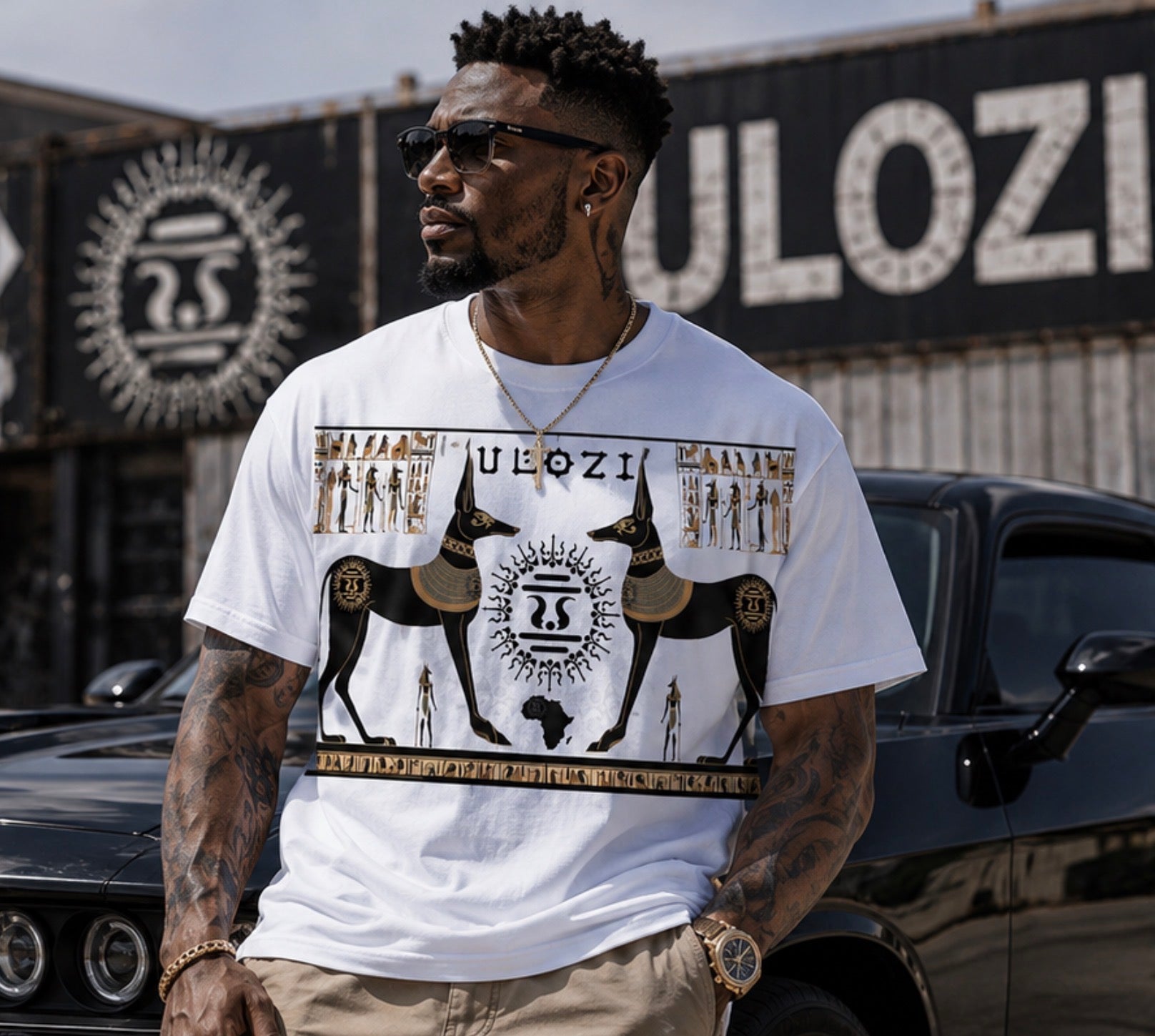 Ulozi Egyptian Twin Anubis Heavyweight T-Shirt